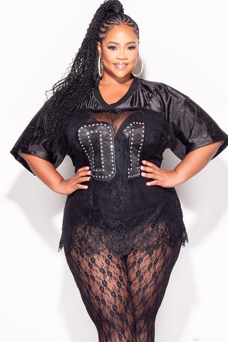 Final Sale Plus Size Lace Stone Jersey in Black (Top Only)