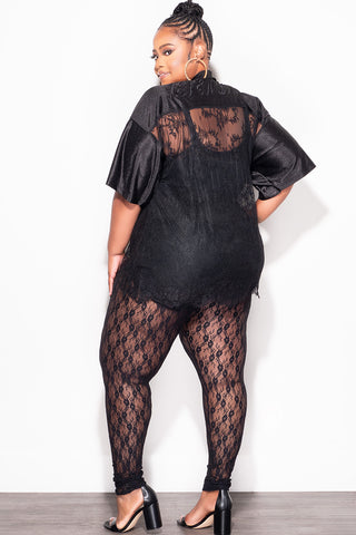 Final Sale Plus Size Lace Stone Jersey in Black (Top Only)
