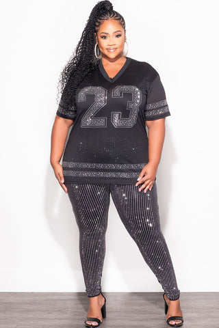 Final Sale Plus Size Rhinestone Jersey in Black (Top Only)