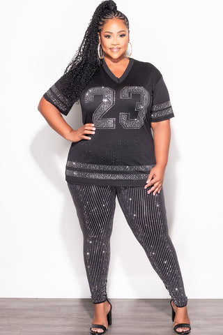 Final Sale Plus Size Rhinestone Jersey in Black (Top Only)