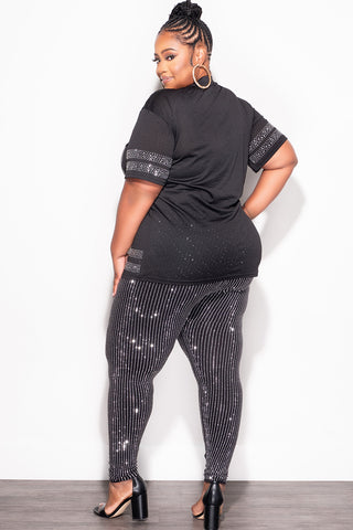 Final Sale Plus Size Rhinestone Jersey in Black (Top Only)