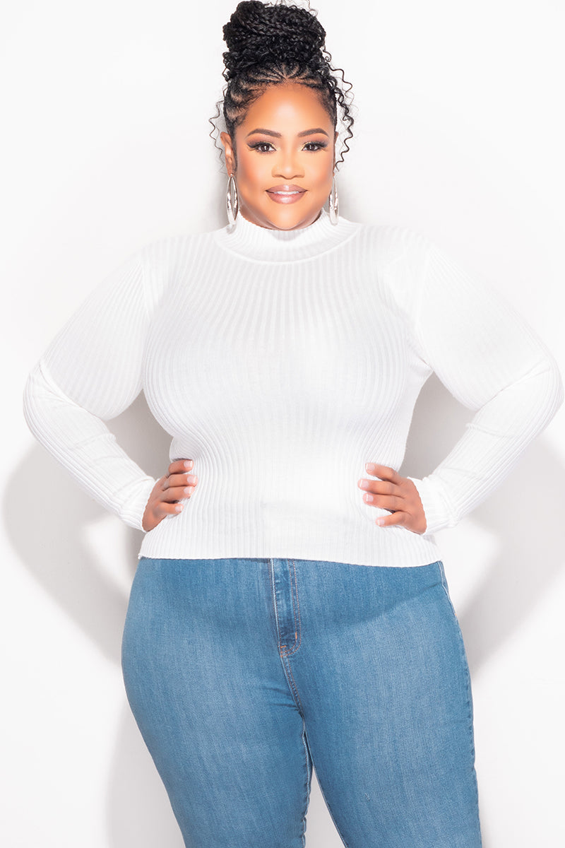 Final Sale Plus Size Ribbed Turtleneck in Off White Ivory (Top Only)