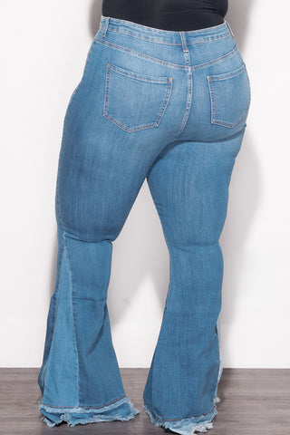 Final Sale Plus Size ColorBlock Flare Denim Jeans in Medium Stone