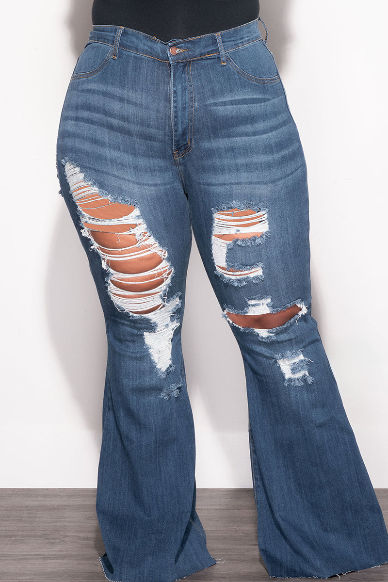 Final Sale Plus Size Distressed Dark Denim Jeans