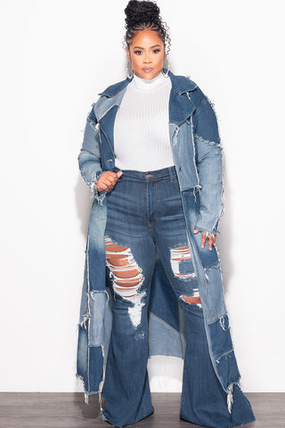 Final Sale Plus Size Patchwork Trench Jacket in Denim