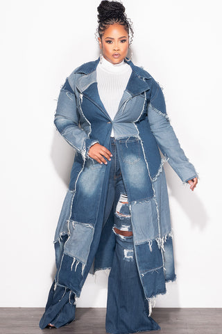 Final Sale Plus Size Patchwork Trench Jacket in Denim