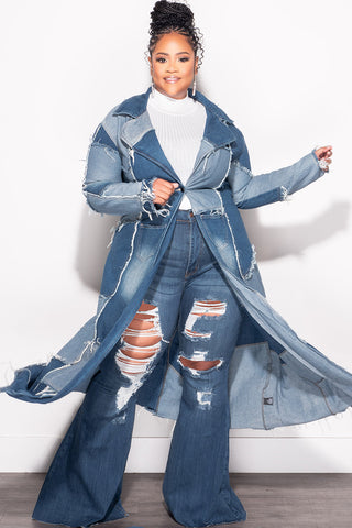 Final Sale Plus Size Patchwork Trench Jacket in Denim