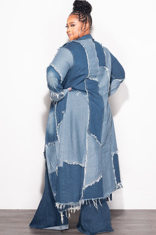Final Sale Plus Size Patchwork Trench Jacket in Denim