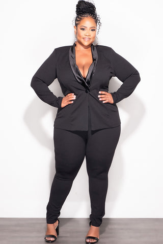 Final Sale Plus Size 2pc Blazer Suit Set in Black