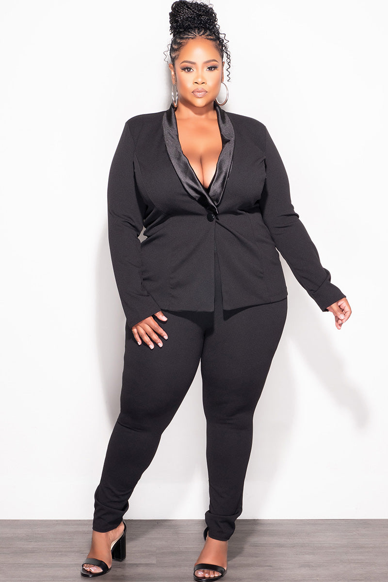 Final Sale Plus Size 2pc Blazer Suit Set in Black