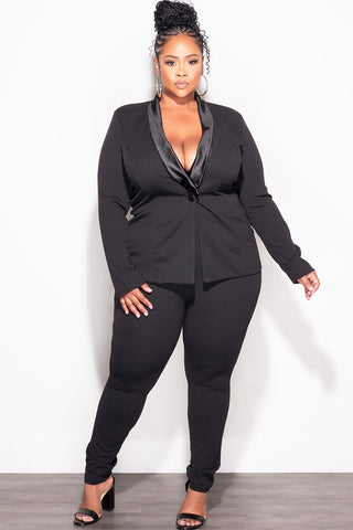 Final Sale Plus Size 2pc Blazer Suit Set in Black