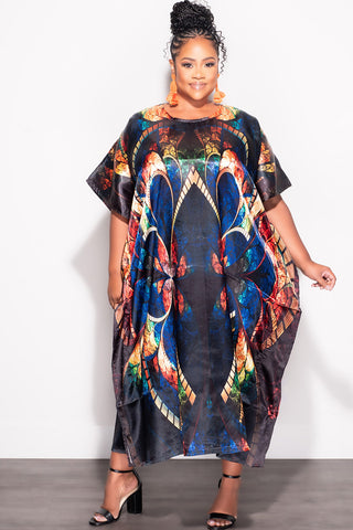 Final Sale Plus Size Comfy Sexy Satin Loose Moo Moo in Black Multi Color