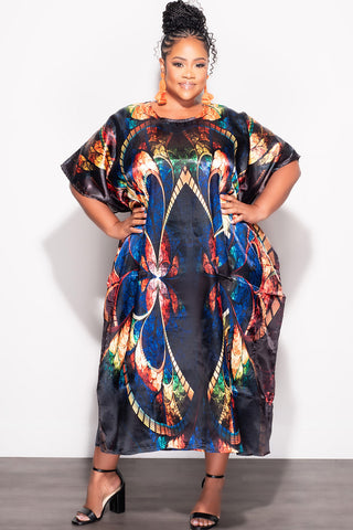 Final Sale Plus Size Comfy Sexy Satin Loose Moo Moo in Black Multi Color