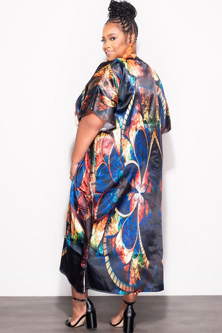 Final Sale Plus Size Comfy Sexy Satin Loose Moo Moo in Black Multi Color