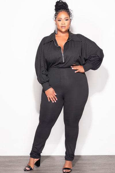 Final Sale Plus Size Collar Zip Up Jumpsuit in Black – Chic And Curvy
