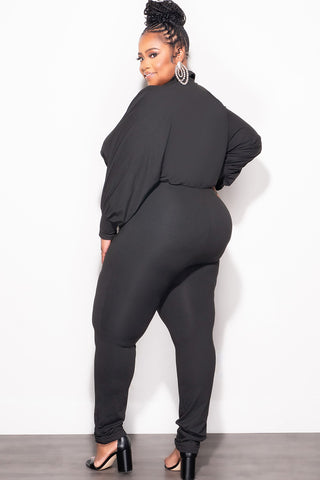 Final Sale Plus Size Collar Zip Up Jumpsuit in Black