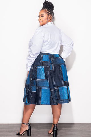 Final Sale Plus Size High Waist Knee Length Skirt with Tie in Navy and Royal Blue