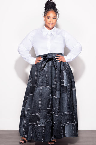 Final Sale Plus Size High Waist Maxi Skirt with Tie in Grey Black