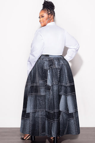 Final Sale Plus Size High Waist Maxi Skirt with Tie in Grey Black