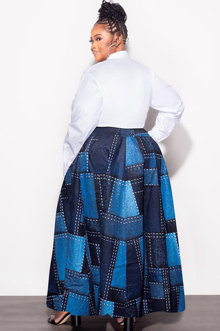 Final Sale Plus Size High Waist Maxi Skirt with Tie in Navy and Royal Blue