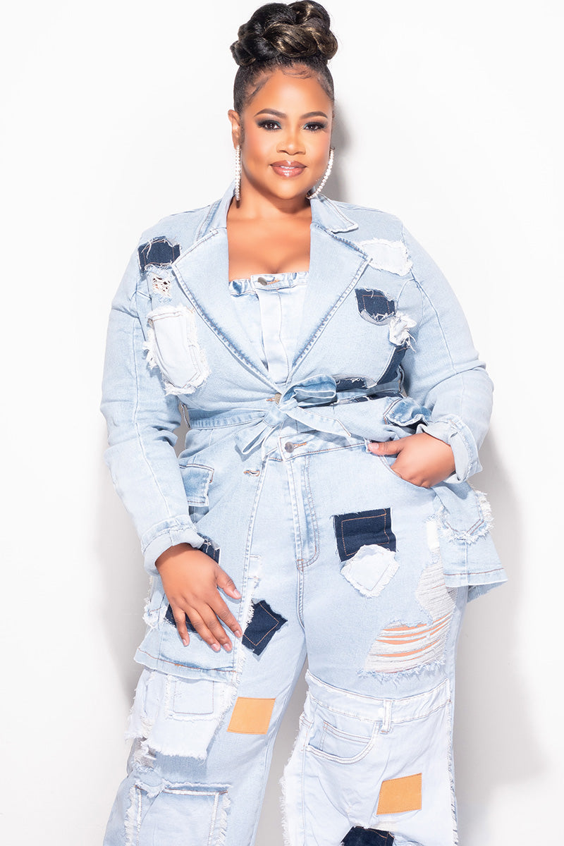 Final Sale Plus Size Patchwork Jacket in Denim