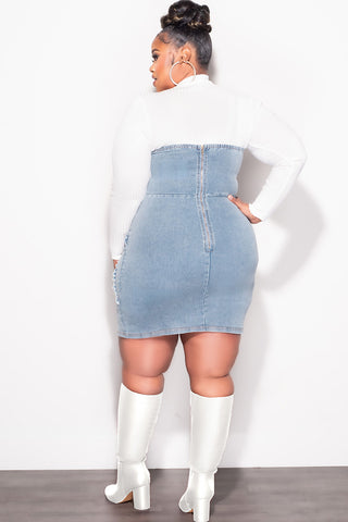 Final Sale Plus Size Strapless Dress in Denim with Ivory ribbed Turtleneck Set