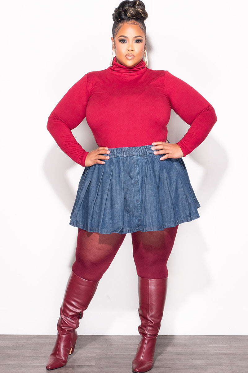 Final Sale Plus Size Pleated Skirt in Denim