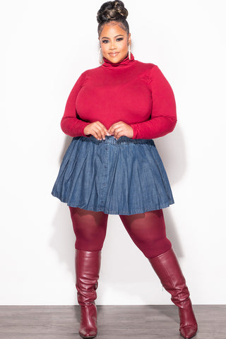 Final Sale Plus Size Pleated Skirt in Denim