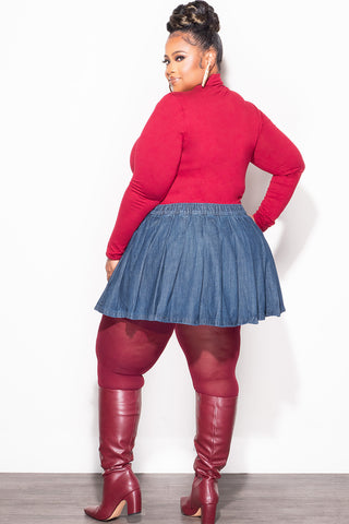 Final Sale Plus Size Pleated Skirt in Denim