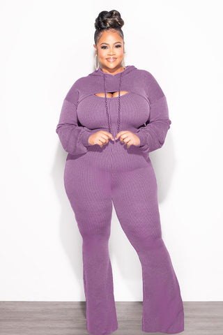 Final Sale Plus Size 2pc Ribbed Tank Jumpsuit with Pull Over Top in Purple