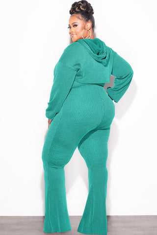 Final Sale Plus Size 2pc Ribbed Tank Jumpsuit with Pull Over Top in Green
