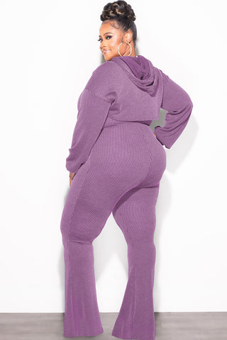 Final Sale Plus Size 2pc Ribbed Tank Jumpsuit with Pull Over Top in Purple