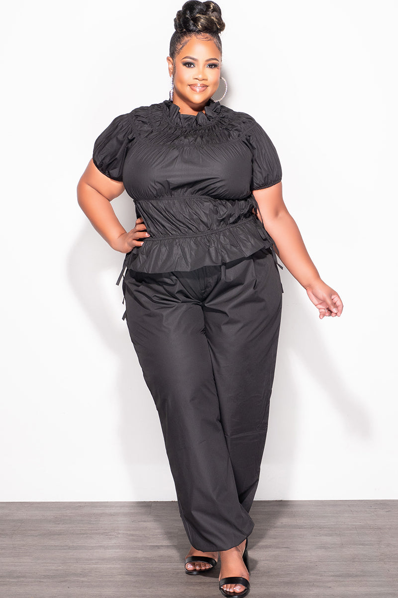 Final Sale Plus Size 2pc Peplum Top and Pants Set in Black