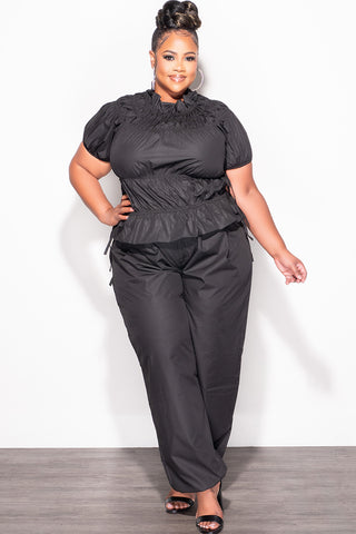 Final Sale Plus Size 2pc Peplum Top and Pants Set in Black