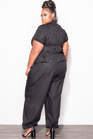Final Sale Plus Size 2pc Peplum Top and Pants Set in Black