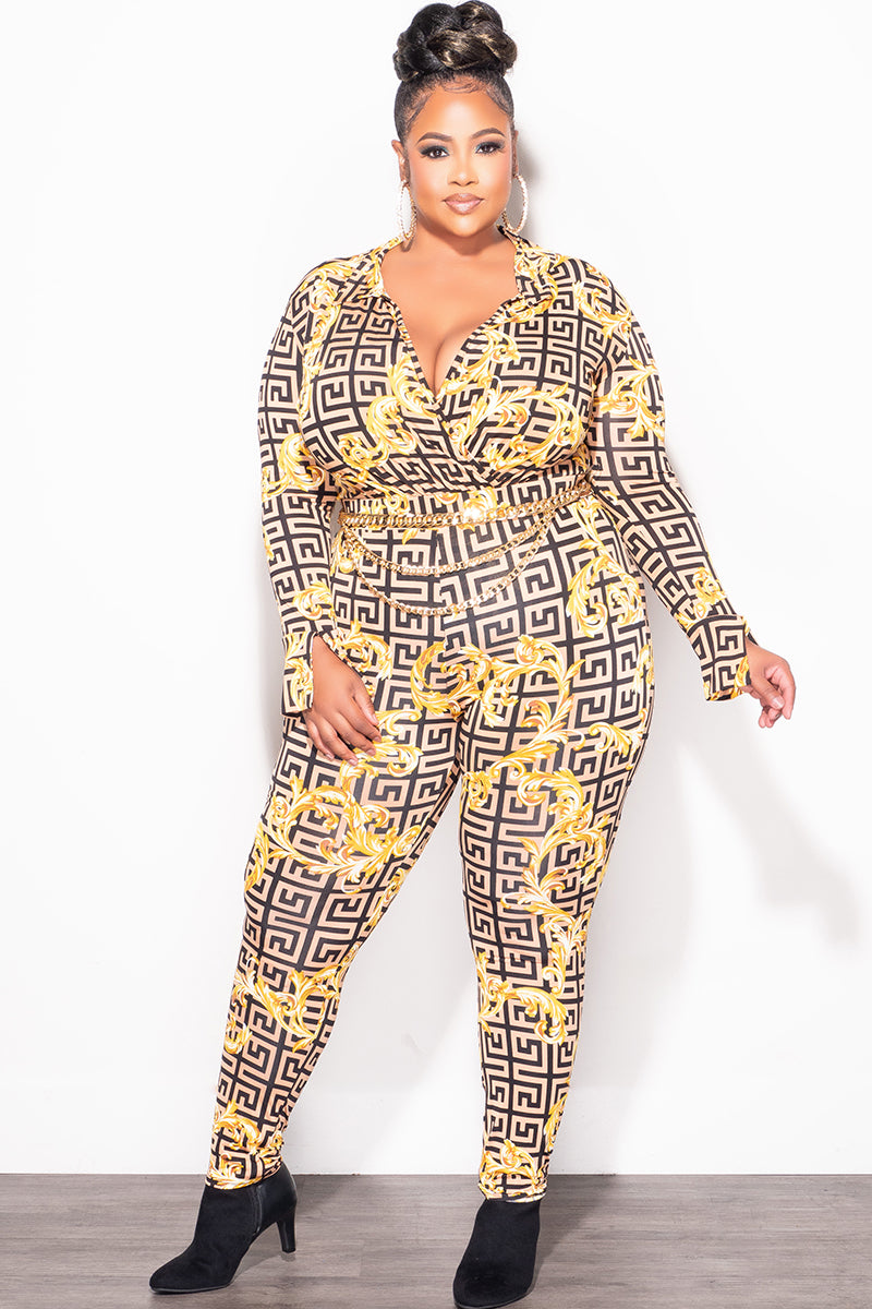 Final Sale Plus Size 2pc (Bodysuit & Pants) in Color Block Maze Print