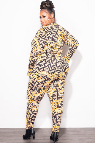 Final Sale Plus Size 2pc (Bodysuit & Pants) in Color Block Maze Print