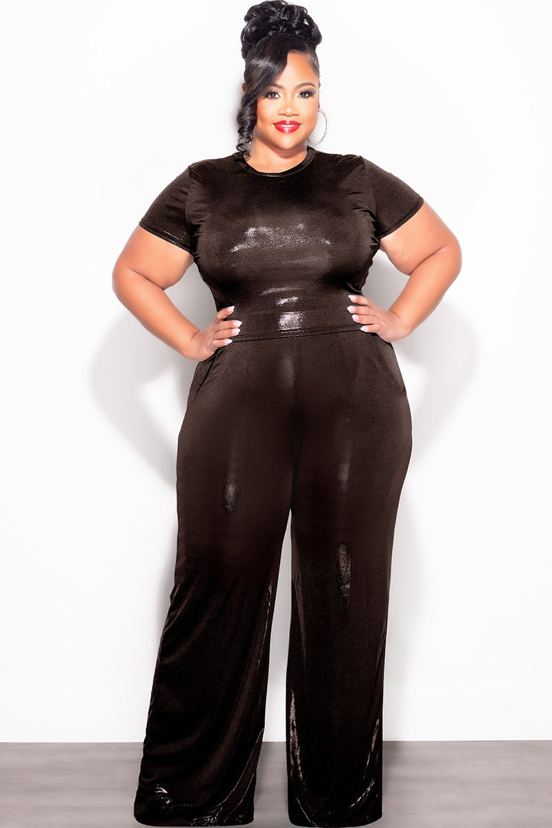 Final Sale Plus Size 2pc Crop Top & Palazzo Pant Set in Bronze