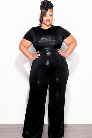 Final Sale Plus Size 2pc Crop Top & Palazzo Pant Set in Black