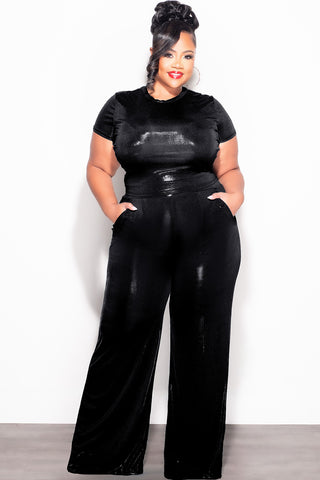 Final Sale Plus Size 2pc Crop Top & Palazzo Pant Set in Black