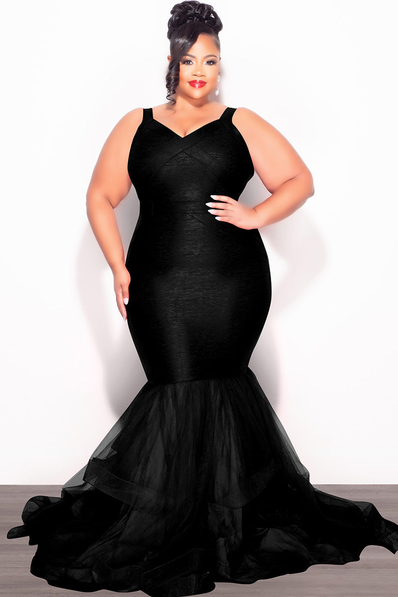 Final Sale Plus Size Bandage Mermaid Tulle Gown in Black