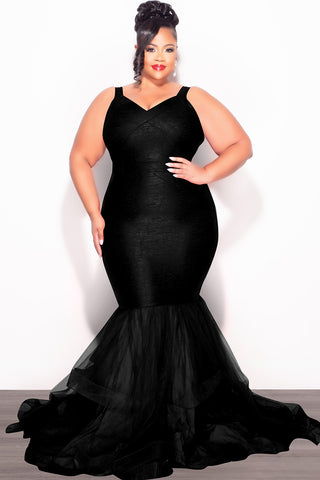 Final Sale Plus Size Bandage Mermaid Tulle Gown in Black