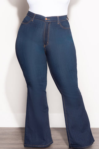 Final Sale Plus Size Flare “Fits Like A Glove” Flare Leg Jeans in Dark Denim
