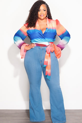 Final Sale Plus Size Wrap Crop Top In Multi-Color Print