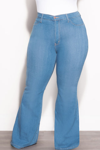 Final Sale Plus Size Jeans With Flare Legs in Light Denim