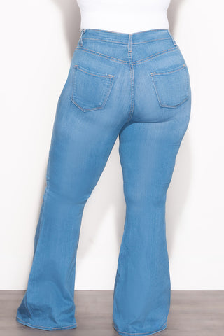 Final Sale Plus Size Jeans With Flare Legs in Light Denim