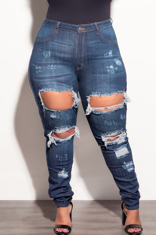 Final Sale Plus Size High Waist Distressed Jeans in Dark Denim