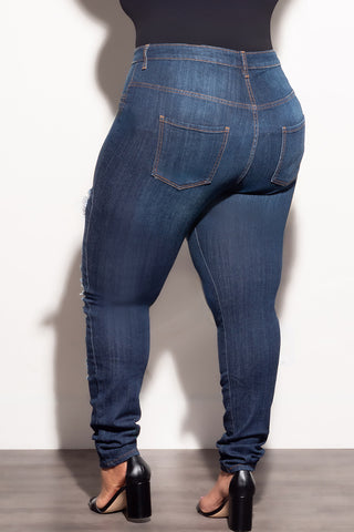 Final Sale Plus Size High Waist Distressed Jeans in Dark Denim