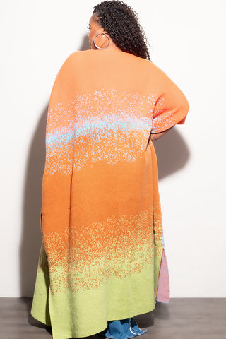 Final Sale Plus Size Knitted Cardigan in Orange Multi Color Print