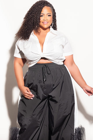 Final Sale Plus Size Short Sleeve Collar Crop Top in White